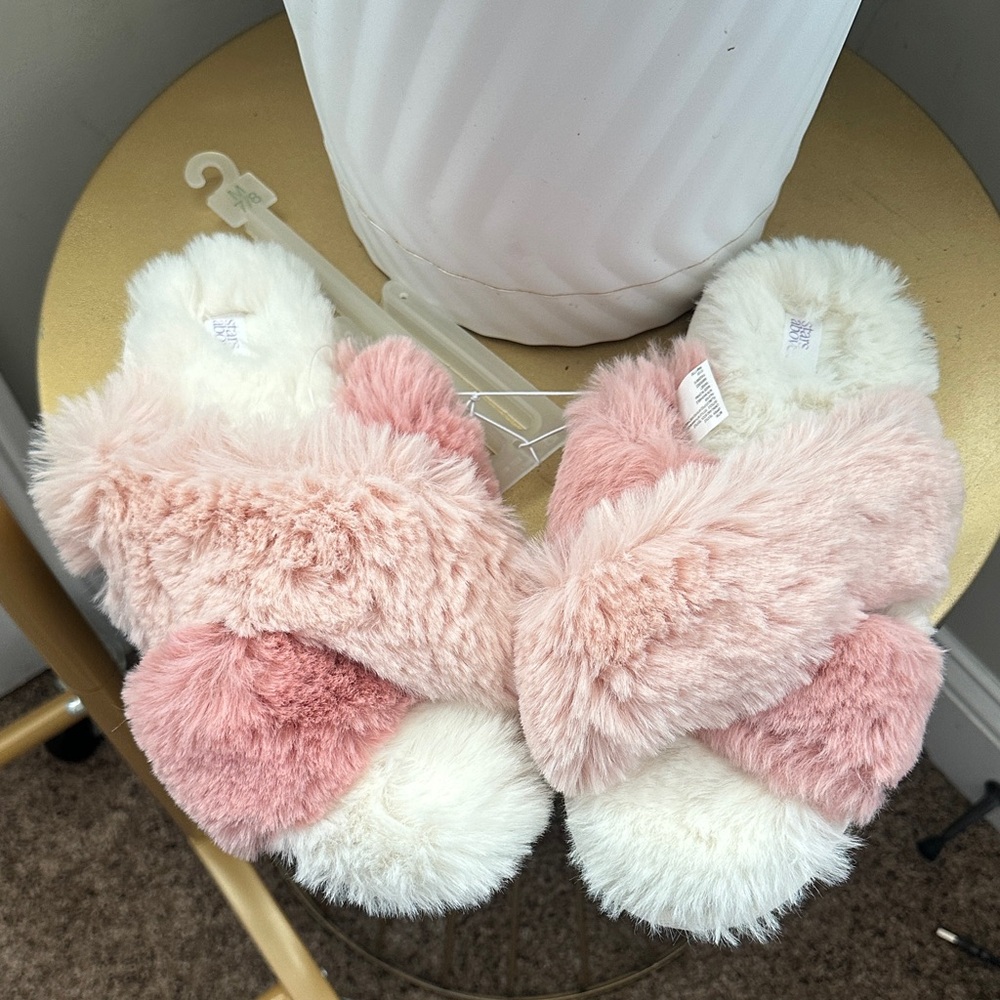Fluffy Pink and White Slippers